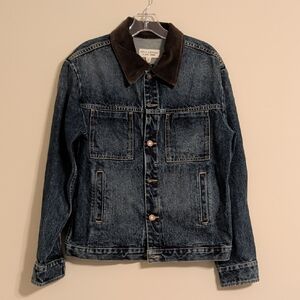 Nili Lotan Men's Denim Jacket with Dark Brown Collar